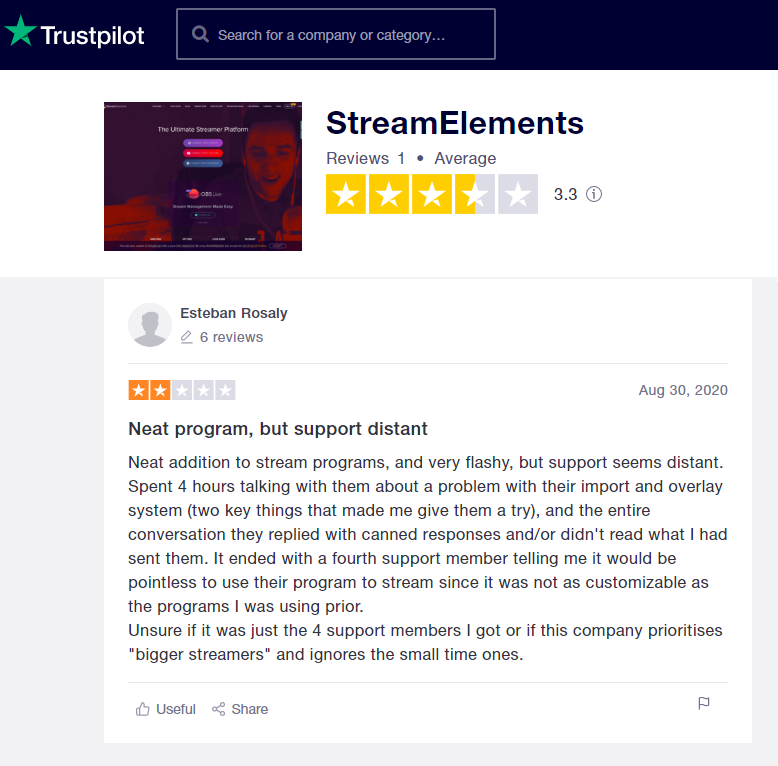 Stream Elements Trustpilot