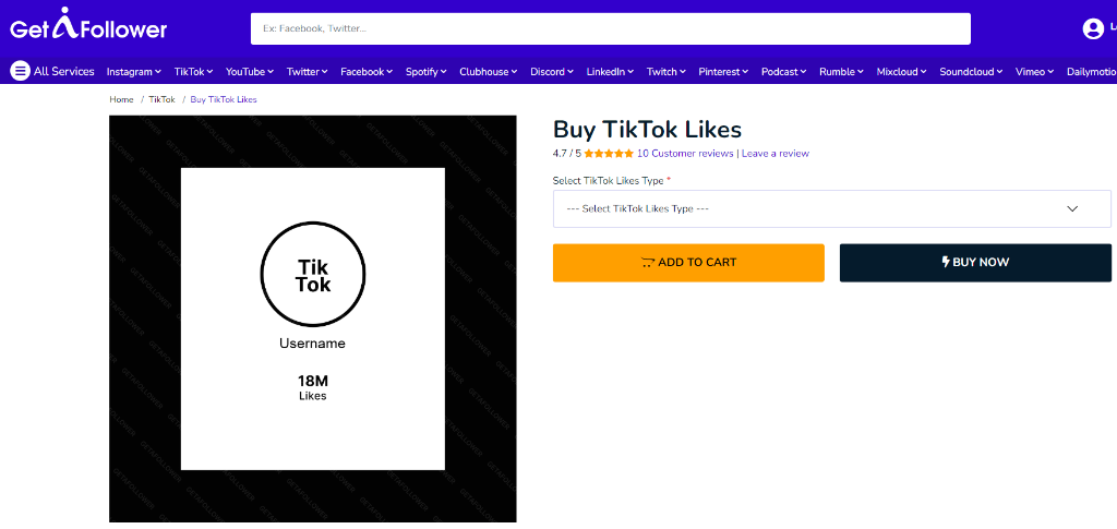 GetAFollower Buy TikTok Likes