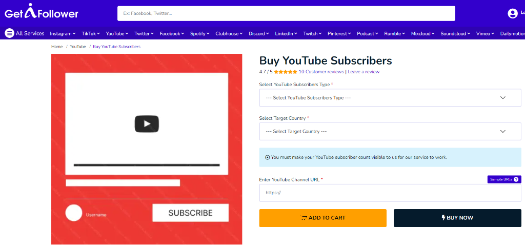 GetAFollower Buy YouTube Subscribers